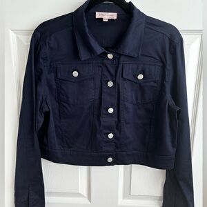 NWOT PHILOSOPHY NAVY CROPPED BUTTON LONG SLEEVE LIGHTWEIGHT NEUTRAL JACKET SZ L